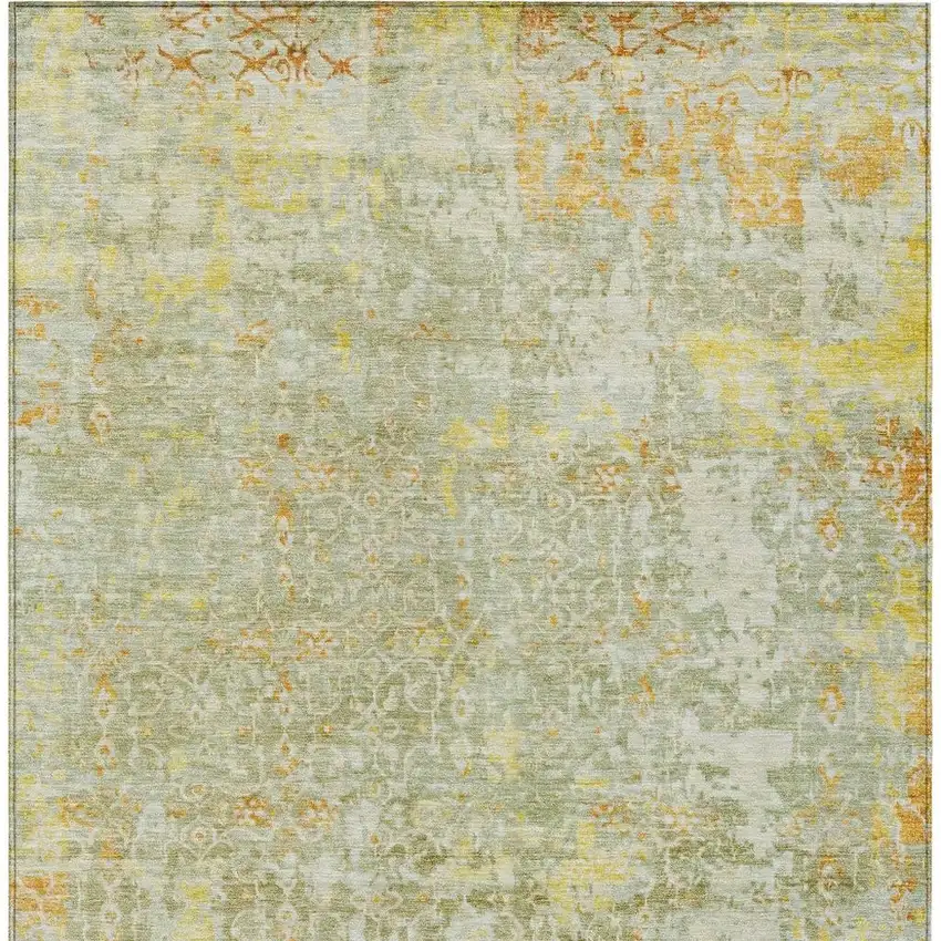 Sage And Gold Abstract Washable Indoor Outdoor Area Rug Photo 4