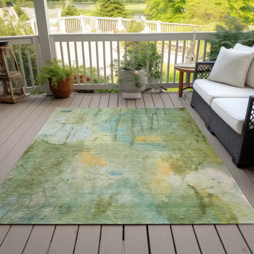 Sage And Gold Abstract Washable Indoor Outdoor Area Rug Photo 8