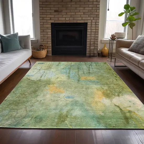 Sage And Gold Abstract Washable Indoor Outdoor Area Rug Photo 7