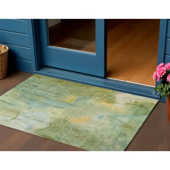 Sage And Gold Abstract Washable Indoor Outdoor Area Rug Photo 2