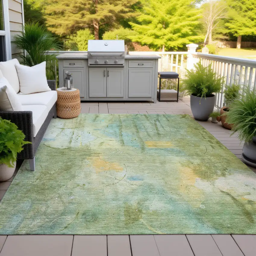 Sage And Gold Abstract Washable Indoor Outdoor Area Rug Photo 5