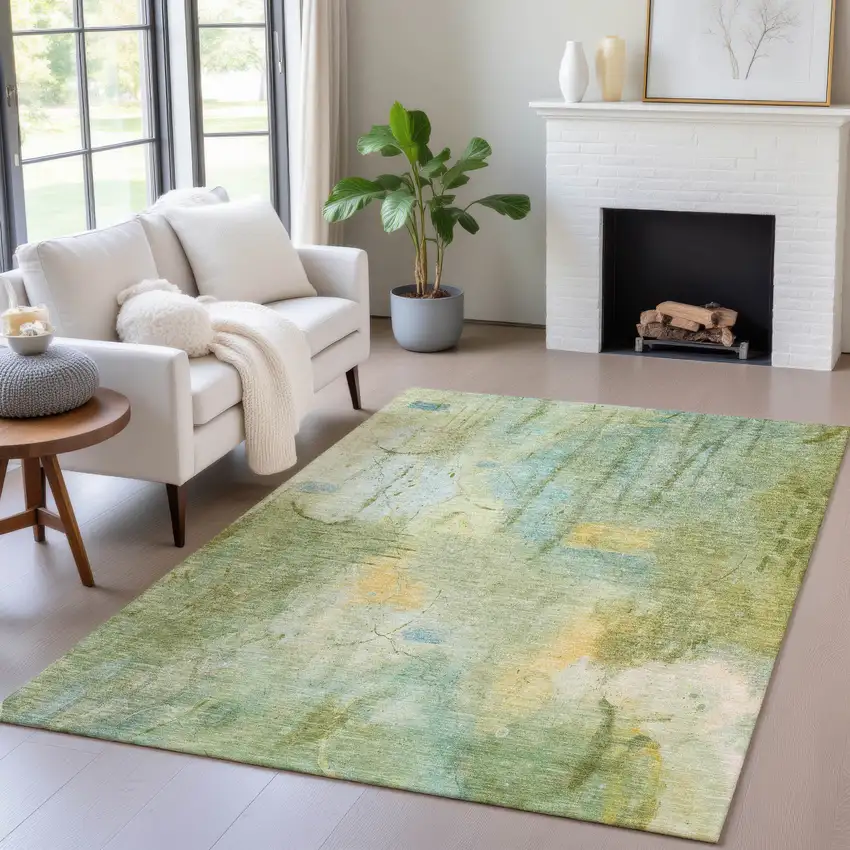 Sage And Gold Abstract Washable Indoor Outdoor Area Rug Photo 6
