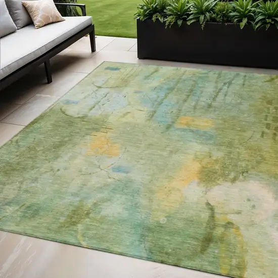 Sage And Gold Abstract Washable Indoor Outdoor Area Rug Photo 2