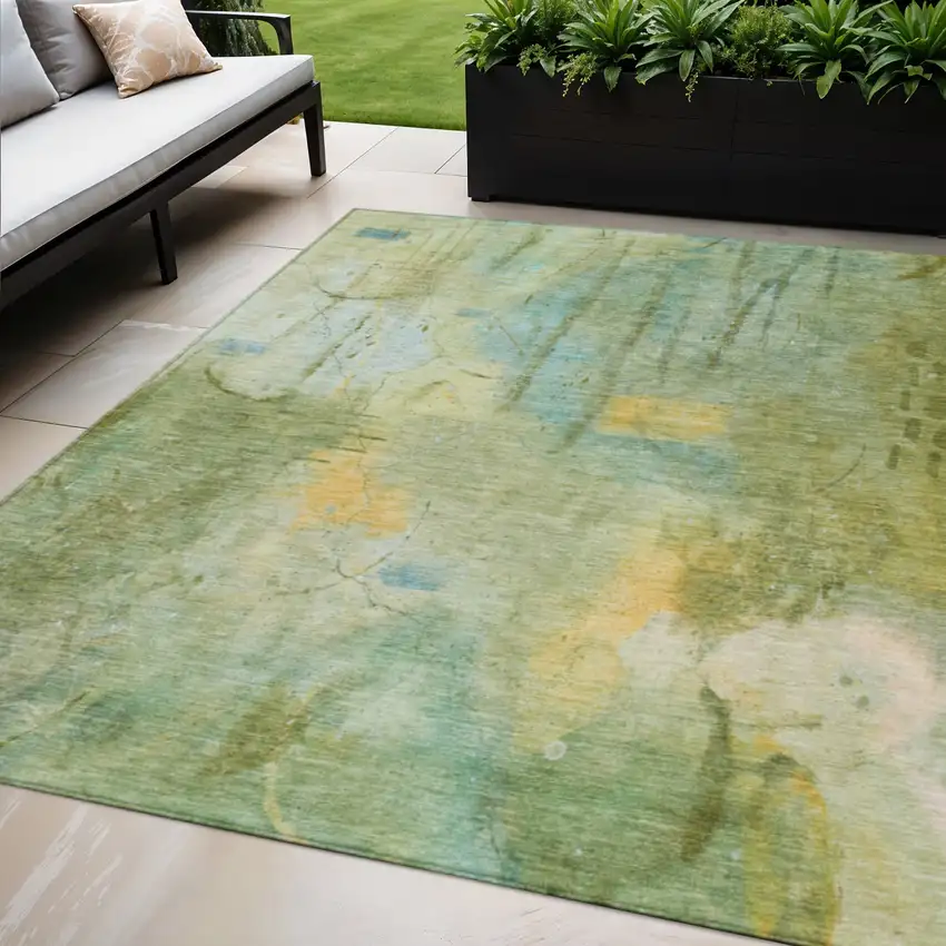 Sage And Gold Abstract Washable Indoor Outdoor Area Rug Photo 2