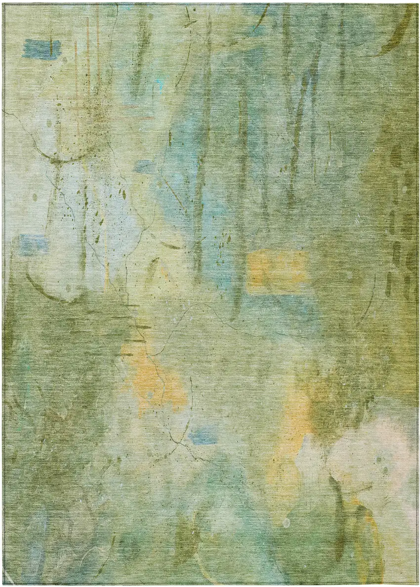 Sage And Gold Abstract Washable Indoor Outdoor Area Rug Photo 8