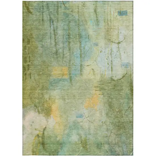Sage And Gold Abstract Washable Indoor Outdoor Area Rug Photo 1