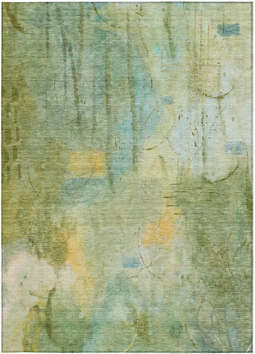Sage And Gold Abstract Washable Indoor Outdoor Area Rug Photo 1