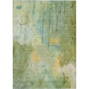 Photo of Sage And Gold Abstract Washable Indoor Outdoor Area Rug