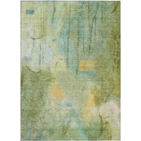 Sage And Gold Abstract Washable Indoor Outdoor Area Rug Photo 1