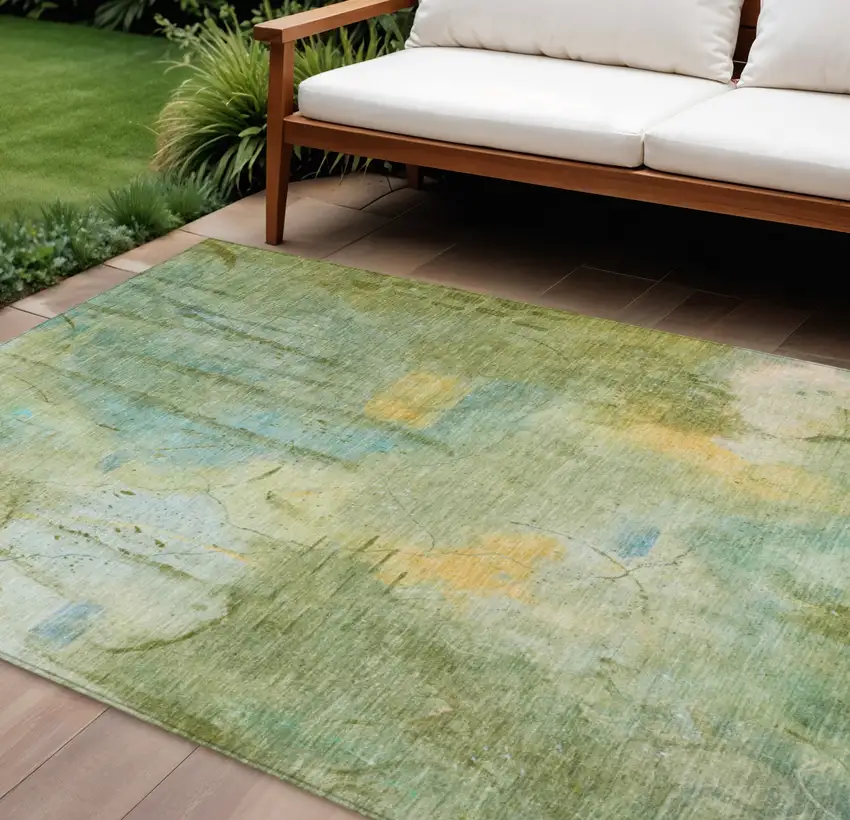 Sage And Gold Abstract Washable Indoor Outdoor Area Rug Photo 2