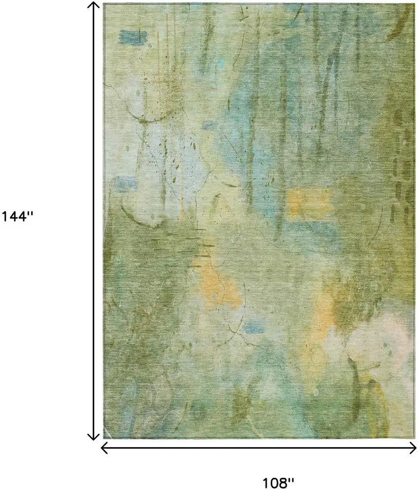 Sage And Gold Abstract Washable Indoor Outdoor Area Rug Photo 9