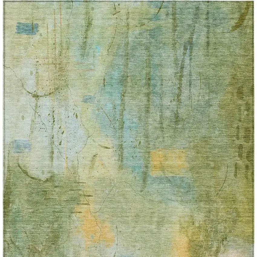 Sage And Gold Abstract Washable Indoor Outdoor Area Rug Photo 6