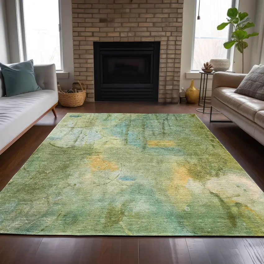 Sage And Gold Abstract Washable Indoor Outdoor Area Rug Photo 6