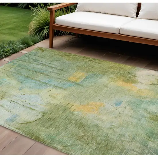 Sage And Gold Abstract Washable Indoor Outdoor Area Rug Photo 2