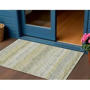 Photo of Sage And Gold Abstract Washable Indoor Outdoor Area Rug
