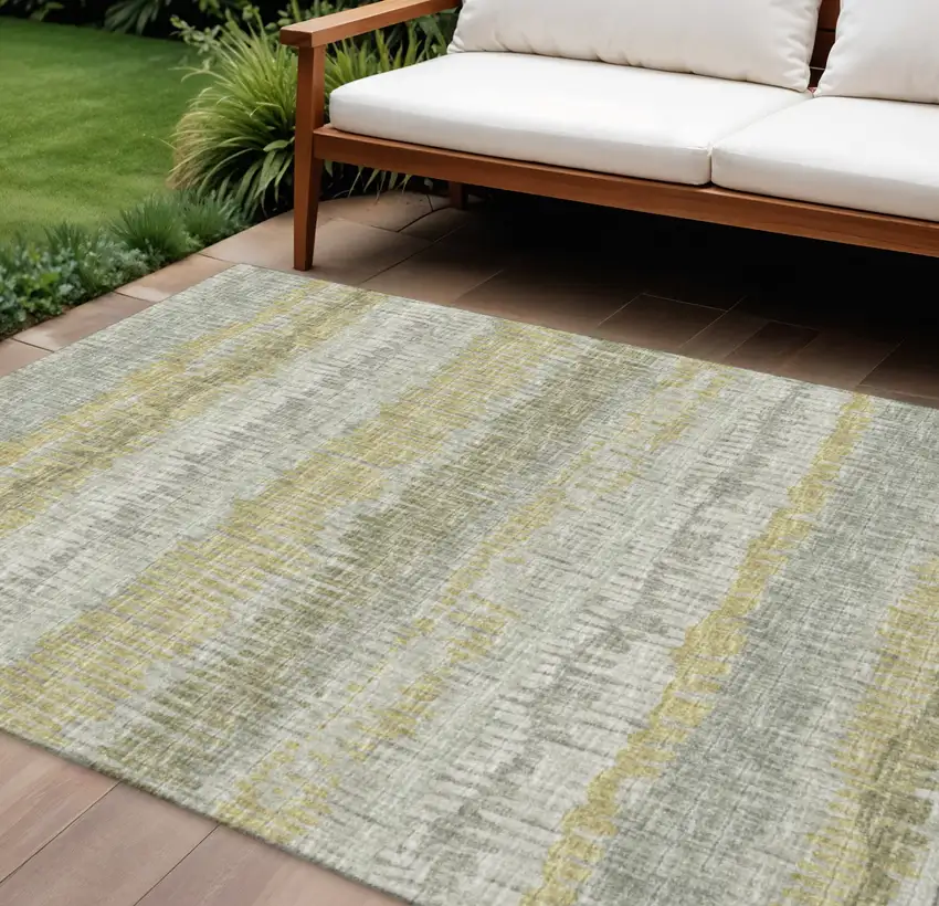 Sage And Gold Abstract Washable Indoor Outdoor Area Rug Photo 1