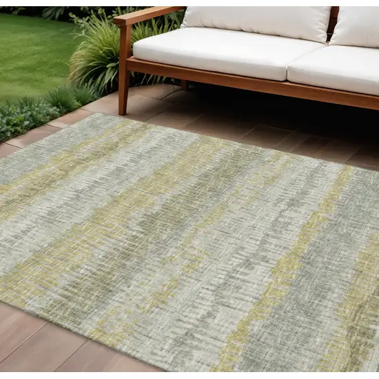Sage And Gold Abstract Washable Indoor Outdoor Area Rug Photo 1
