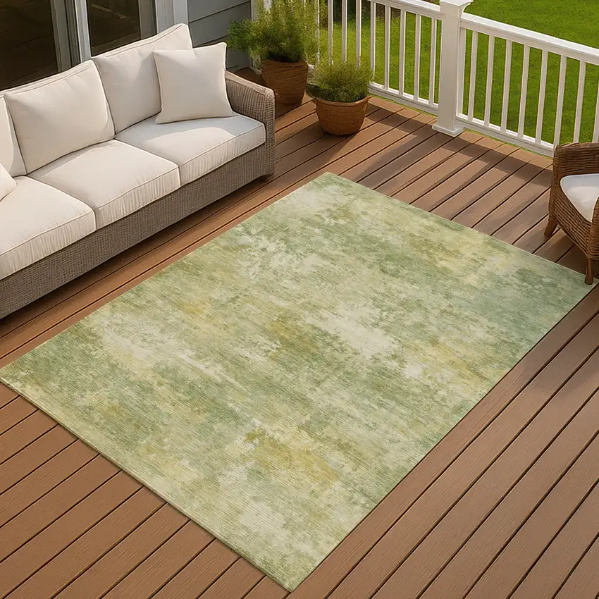 Sage And Gold Abstract Washable Indoor Outdoor Area Rug Photo 2