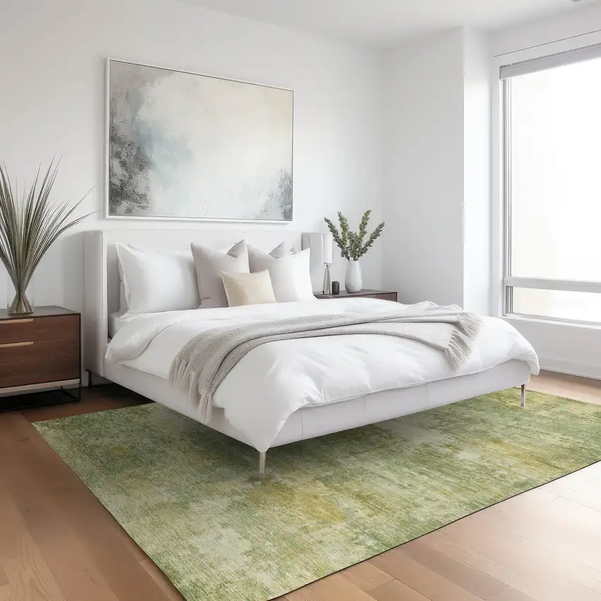 Sage And Gold Abstract Washable Indoor Outdoor Area Rug Photo 4