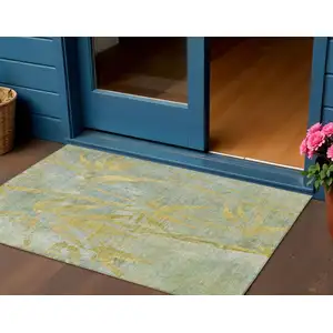 Photo of Sage And Gold Botanical Leaves Washable Indoor Outdoor Area Rug