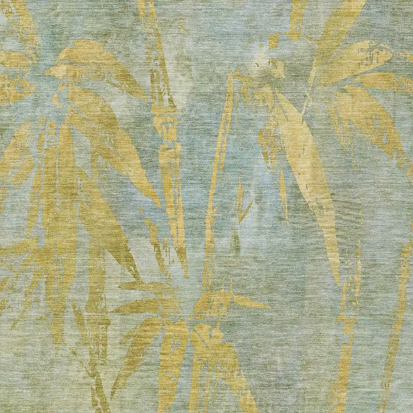 Sage And Gold Botanical Leaves Washable Indoor Outdoor Area Rug Photo 5