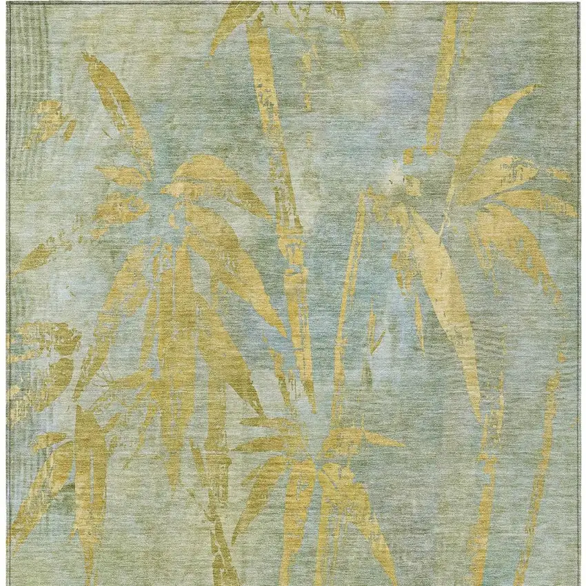 Sage And Gold Botanical Leaves Washable Indoor Outdoor Area Rug Photo 6