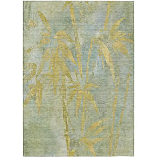 Sage And Gold Botanical Leaves Washable Indoor Outdoor Area Rug Photo 2