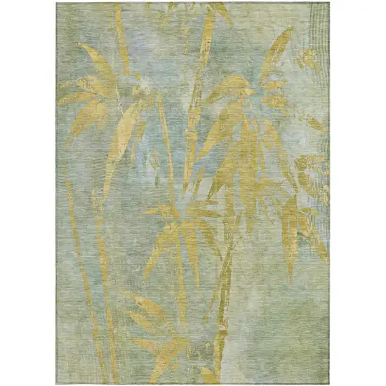 Sage And Gold Botanical Leaves Washable Indoor Outdoor Area Rug Photo 4