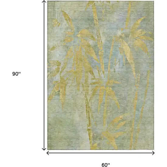 Sage And Gold Botanical Leaves Washable Indoor Outdoor Area Rug Photo 3