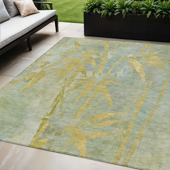 Sage And Gold Botanical Leaves Washable Indoor Outdoor Area Rug Photo 1