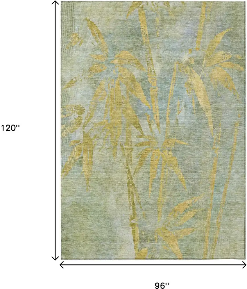 Sage And Gold Botanical Leaves Washable Indoor Outdoor Area Rug Photo 3