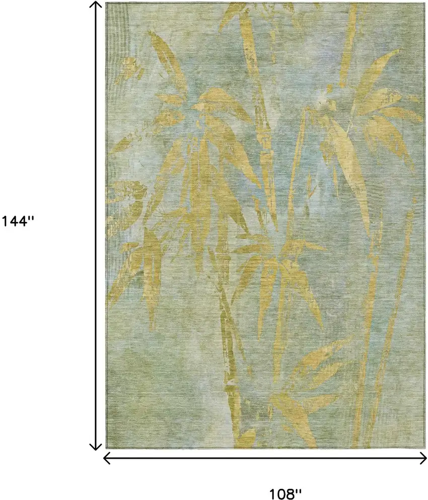 Sage And Gold Botanical Leaves Washable Indoor Outdoor Area Rug Photo 3