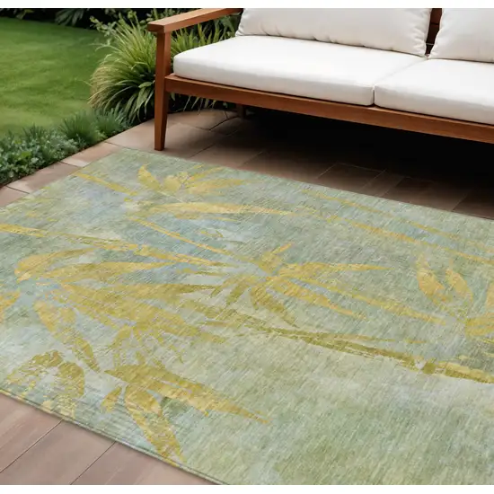 Sage And Gold Botanical Leaves Washable Indoor Outdoor Area Rug Photo 1