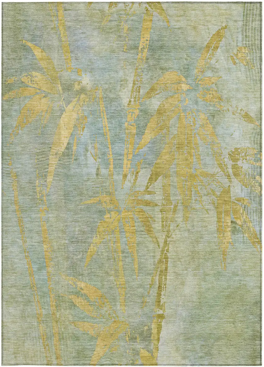 Sage And Gold Botanical Leaves Washable Indoor Outdoor Area Rug Photo 4