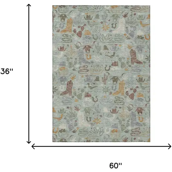 Sage And Gold Cactus Washable Indoor Outdoor Area Rug Photo 7