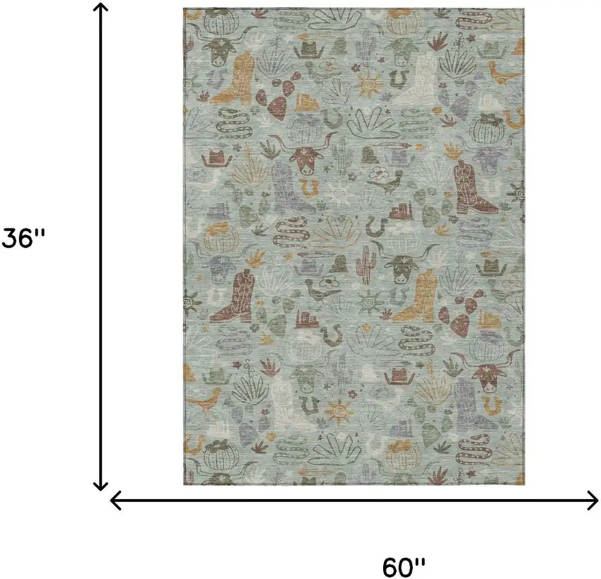 Sage And Gold Cactus Washable Indoor Outdoor Area Rug Photo 7