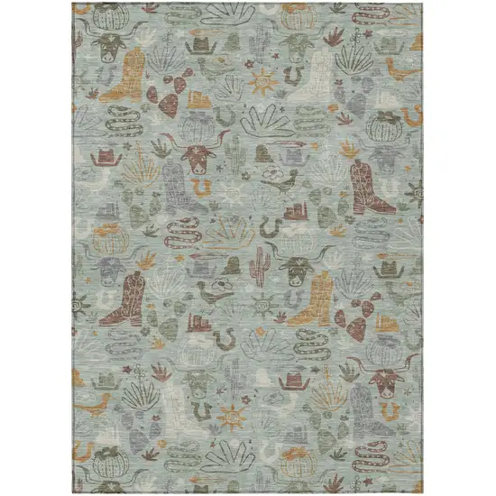 Sage And Gold Cactus Washable Indoor Outdoor Area Rug Photo 2