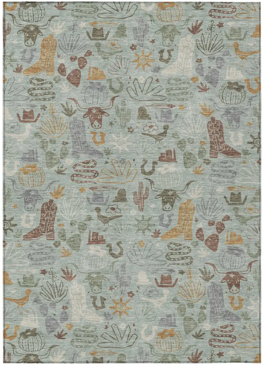 Sage And Gold Cactus Washable Indoor Outdoor Area Rug Photo 2