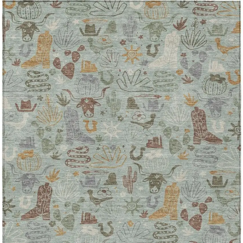 Sage And Gold Cactus Washable Indoor Outdoor Area Rug Photo 4