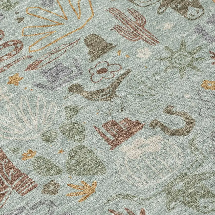 Sage And Gold Cactus Washable Indoor Outdoor Area Rug Photo 6