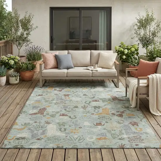 Sage And Gold Cactus Washable Indoor Outdoor Area Rug Photo 1