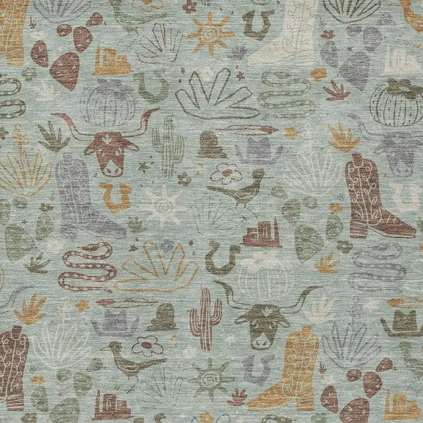 Sage And Gold Cactus Washable Indoor Outdoor Area Rug Photo 3