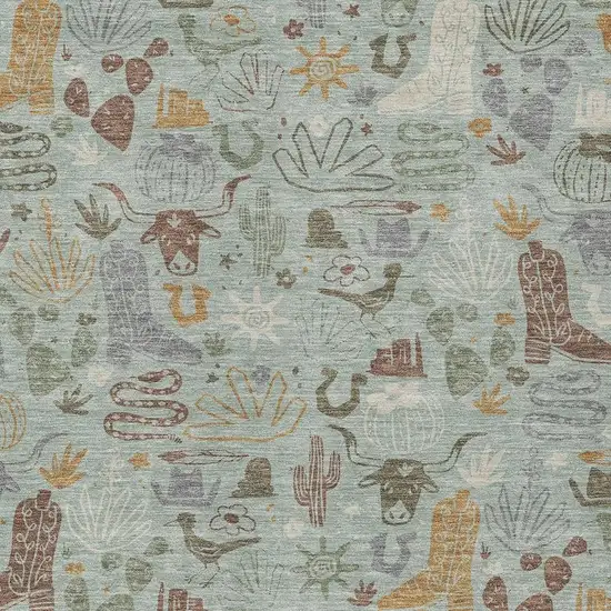 Sage And Gold Cactus Washable Indoor Outdoor Area Rug Photo 3