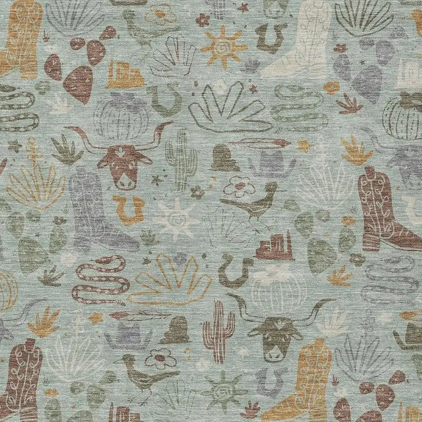 Sage And Gold Cactus Washable Indoor Outdoor Area Rug Photo 3