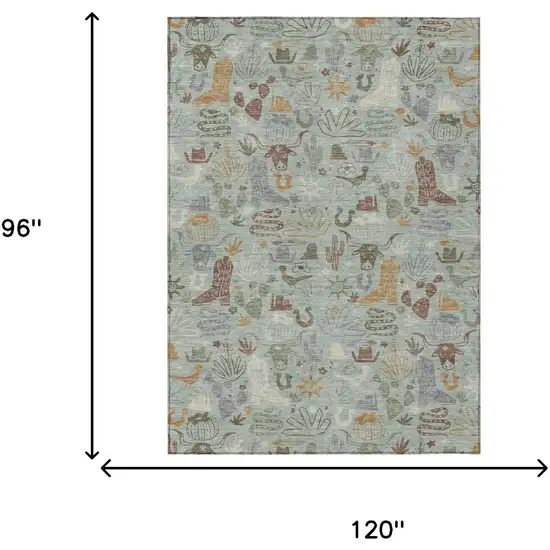 Sage And Gold Cactus Washable Indoor Outdoor Area Rug Photo 7