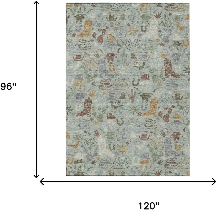 Sage And Gold Cactus Washable Indoor Outdoor Area Rug Photo 7