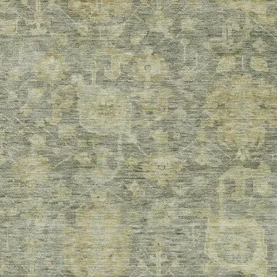 Sage And Gold Damask Washable Area Rug With UV Protection Photo 2