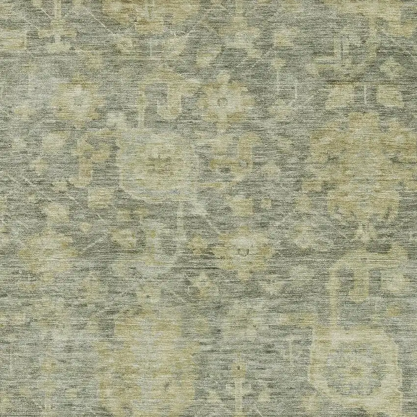 Sage And Gold Damask Washable Area Rug With UV Protection Photo 2