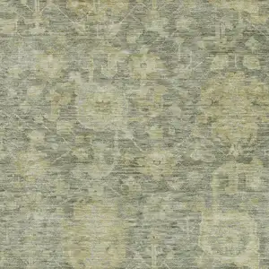 Photo of Sage And Gold Damask Washable Area Rug With UV Protection