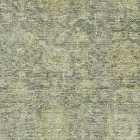 Sage And Gold Damask Washable Area Rug With UV Protection Photo 2